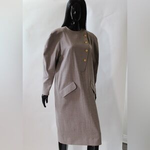 Vintage 1980s Chanel Boutique Gray Dress with Coco Chanel Buttons